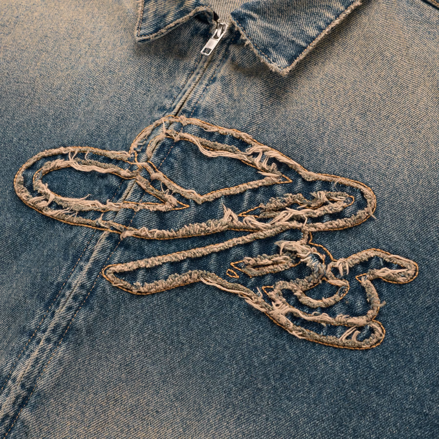 INDIGO SCRIPT DENIM WORK JACKET | SP5DER | KING SPIDER