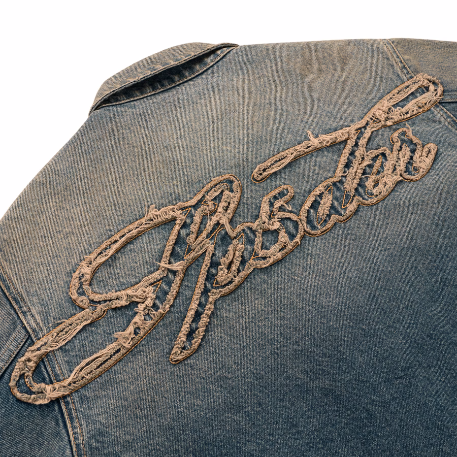 INDIGO SCRIPT DENIM WORK JACKET | SP5DER | KING SPIDER